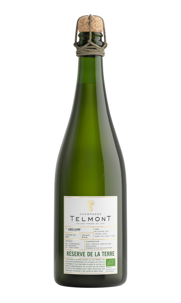 Un packshot de la bouteille Réserve de la Terre, Champagne Telmont
